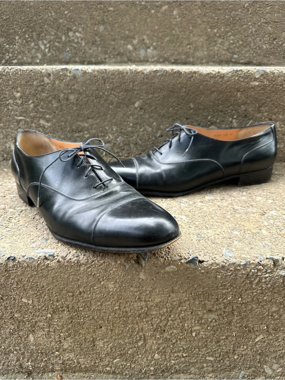 Salvatore Ferragamo Black Leather Cap Toe Oxford Lace Up Dress Shoes 13 D